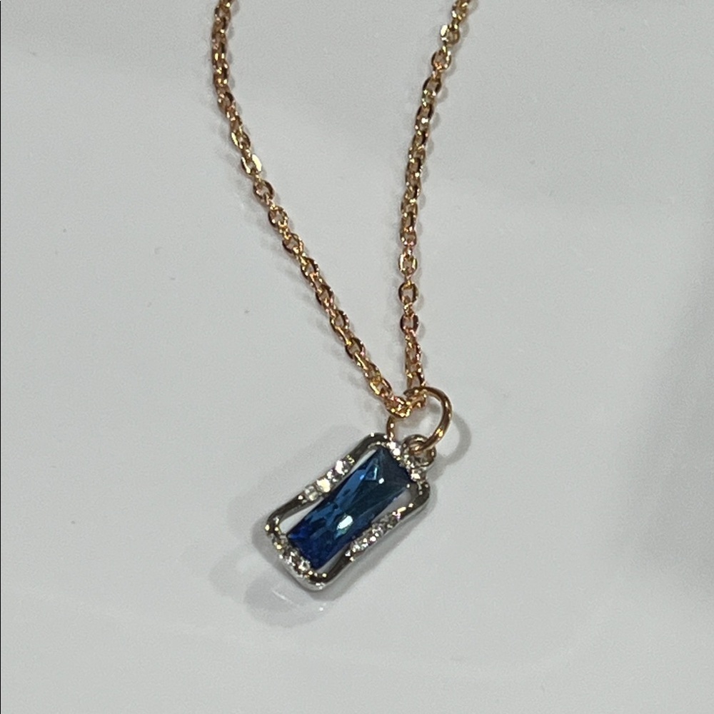 Artisan Gold Necklace with Blue Crystal Rhinestone